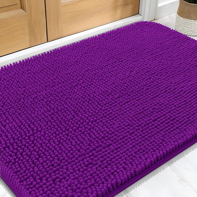OLANLY Dog Door Mat for Muddy Paws 30x20, Absorbs Moisture and Dirt, Absorbent Non-Slip Washable Doormat, Quick Dry Chenille Mud Mat for Dogs, Entry Indoor Entryway Carpet for Inside Floor, Purple by OLANLY