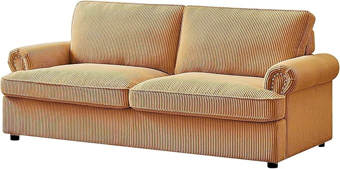 Reversible Sleeper Sofa Bed with Comfortable Memory Foam Mattress, Convertible Corduroy Full Size Pull Out Couch for Living Room, Space Saving Furniture, 76" Wide, Rounded Arms, Ginger