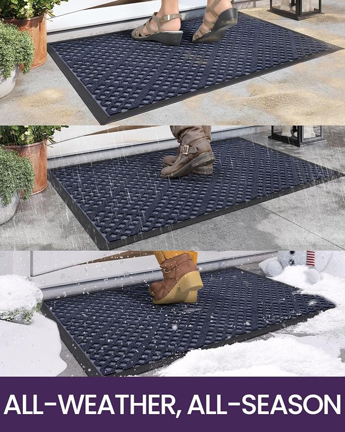 DEXI Front Door Mat Outside Entrance, 17x30 Entryway Rubber Back Doormat Heavy Duty, Non Slip Low Profile Welcome Entry Mats for Inside House Floor Exterior Patio, Blue - Image 4