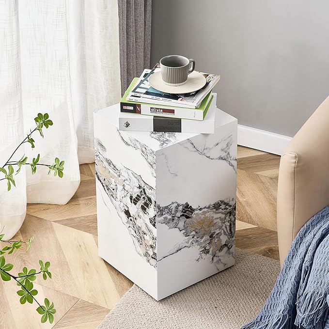 Cube End Table Wood Grain - Modern Side Table for Living Room, Contemporary Nightstand Sofa Table for Home, No Assembly