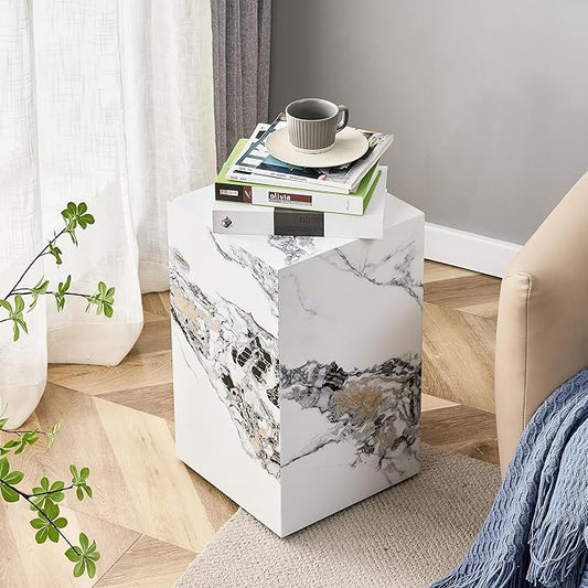 Cube End Table Wood Grain - Modern Side Table for Living Room, Contemporary Nightstand Sofa Table for Home, No Assembly