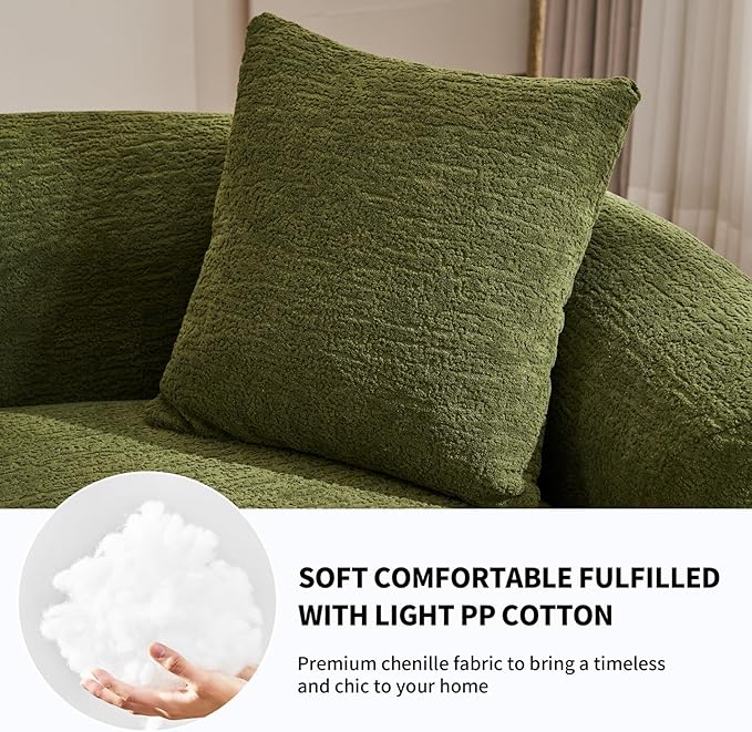 KEIKI Curved Chenille Modular Sectional Couches with Pillows, 4 Seater Oversized Upholstered Luxury Plush Cloud Sofa for Living Room Apartment, Full Compression Sponge,