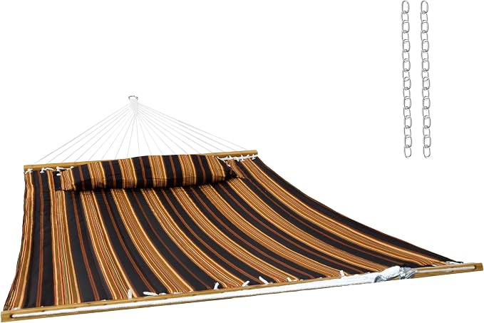 Sunnydaze Extra Large Quilted Hammock with Spreader Bars - 2-Person Hammock for Outside - Woodland Stripe by SunnydazeDecor