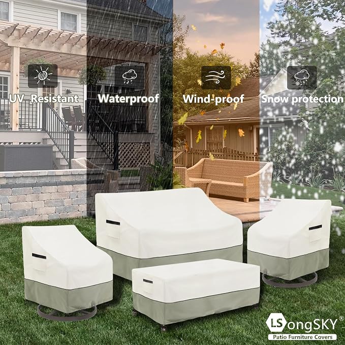 Outdoor Swivel Rocker Chair Cover 2 Pack,Patio Swivel Chair Covers for Outdoor Furniture,Rocking Chair Covers Waterproof (28W x 33D x 38.5H Inch)White&Grayish Green - Image 9