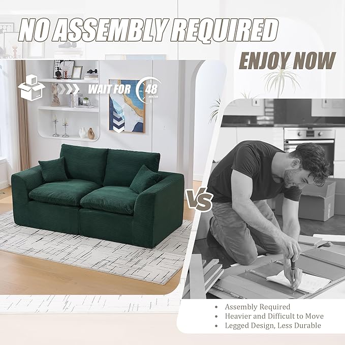 80.3" Cloud Loveseat Boneless Sofas for Living Room, 2 Seaters Modular Foam Cloud Sofa Couches, 2 Seat Compression Foam Couch with Toss Pillows, No Assembly Required