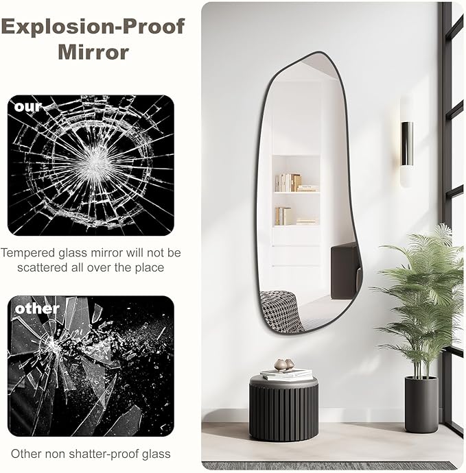 WallBeyond Irregular Wall Mirror, Asymmetrical Mirror Wall Mounted with Black Framed for Living Room, Bathroom, Bedroom, Entryway Wall Decor, 46"×18", Black - Image 7