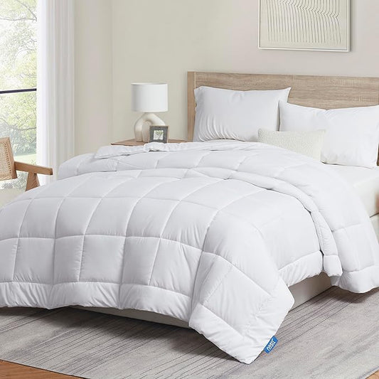 Nestle Quilted Down Alternative Comforter - Twin Size, All Season White With Corner Tabs