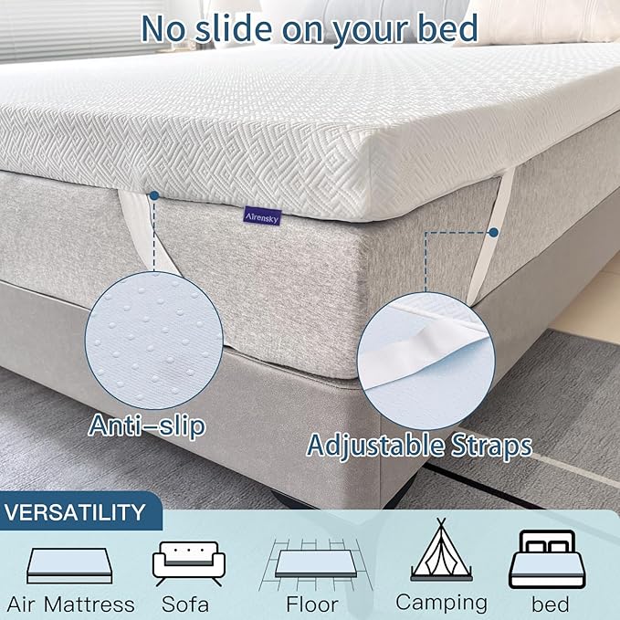 Airensky 2 Inch Memory Foam Mattress Topper, Cooling Gel Infused High Density Full (54"x75") Topper with Removable Skin-Friendly Cover, Bed Topper for Pressure Relief Back Pain, CertiPUR-US Certified