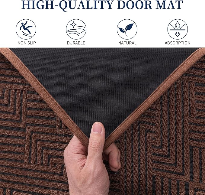 YIHOUSE Dirt Trapper Door Mat Set of 2, Non-Slip Washable Entrance Mat, Dirt Resistant and Absorbent Welcome Mat, Low Profile Floor Mat for Front/Back Door, Entryway, 24"x36" + 32"x47", Brown - Image 5