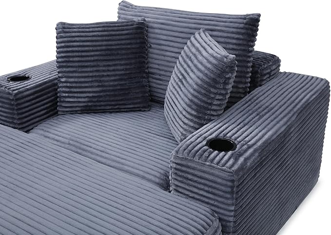 Eafurn 52.4" Oversized Chaise Lounge Indoor with Foldable Ottoman Convertible Boneless Sleeper Sofa Bed, Deep Seat Lounge Chair with Cup Holder & Side Pocket, No Assembly for Living Room | Breathable material, Cupholders