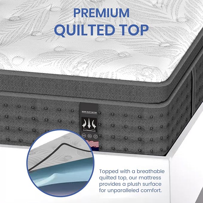 Queen Mattress 14" Hybrid Mattress - Medium-Plush Support - Made in USA - Individually Pocketed Coils & CertiPUR-US Foam - Fiberglass-Free - Bed in a Box