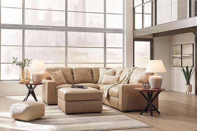 Signature Design by Ashley Bandon Contemporary Leather Match Upholstered Oversized Accent Ottoman, Light Brown