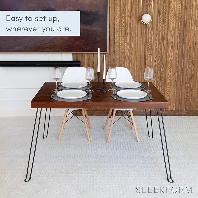 Sleekform Wooden Folding Dining Table for 4 - with Collapsible Hairpin Legs - 4 ft Portable Small Foldable Dining Room Table for Farmhouse Kitchen and Small Spaces - Walnut