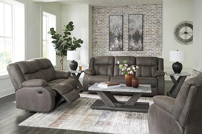 Signature Design by Ashley First Base Modern Faux Leather Rocker Recliner, Gray
