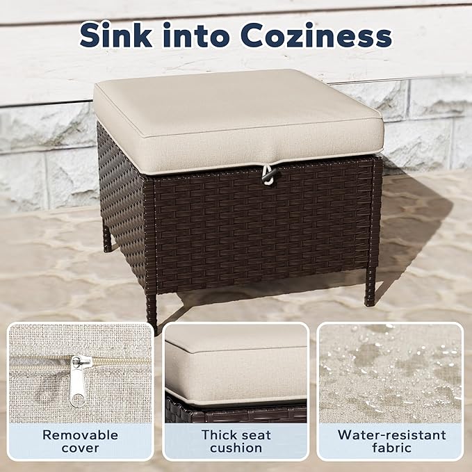 6 PCS Outdoor Conversation Set | 78" Couch, 2 Swivel Chairs, 1 Side Table, 2 Ottomans, Patio Wicker Conversation Furniture with Removable Cushions for Bistro, Deck, Sunroom (Beige)