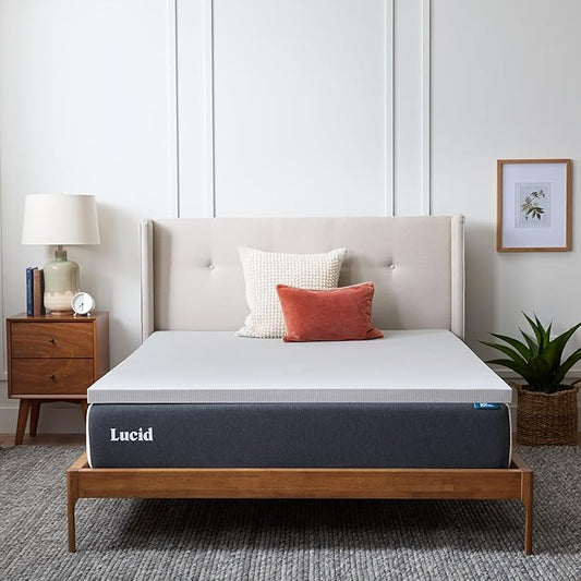 Lucid 2 Inch Bamboo Charcoal Infused Memory Foam Mattress Topper - Queen Size – Moisture and Odor Control - Ventilated - Plush Feel, Pressure-Relieving Bed Topper – CertiPur Certified