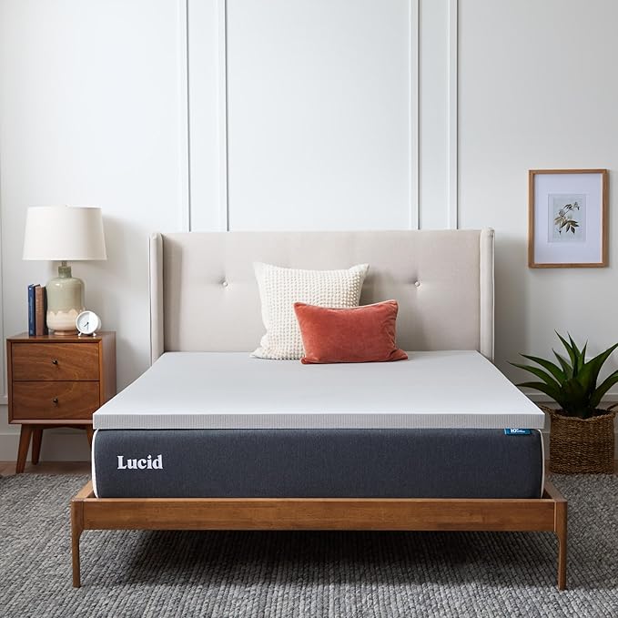 Lucid 2 Inch Bamboo Charcoal Infused Memory Foam Mattress Topper - Twin XL Size – Moisture and Odor Control - Ventilated - Plush Feel, Pressure-Relieving Bed Topper – CertiPur Certified