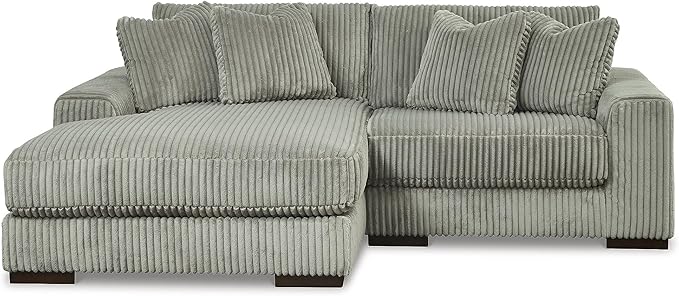 Signature Design by Ashley Lindyn Casual Left-Arm Facing 2-Piece Sectional with Chaise, Reversible Cushions and 4 Throw Pillows, Gray