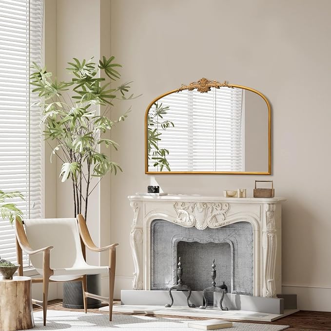 Besdomus Antique Arched Gold Mirror: 32"x24" French Large Gleaming Gold Antique Wall Mounted Mirror - Baroque Traditional Ornate for Fireplace/Bathroom/Bedroom - Wall Decor for Homemakers - Image 4