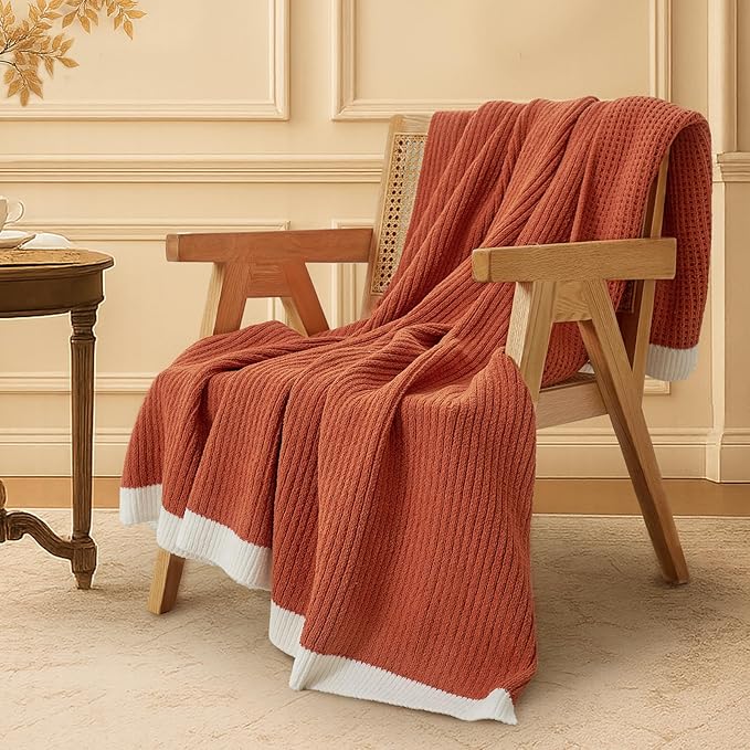 Amélie Home Chenille Throw Blanket, Soft Cozy Waffle Throw for Couch & Sofa, Warm Yet Lightweight, Breathable All-Season Throws for Women Men, Housewarming, Birthdays, 50"x60", Orange