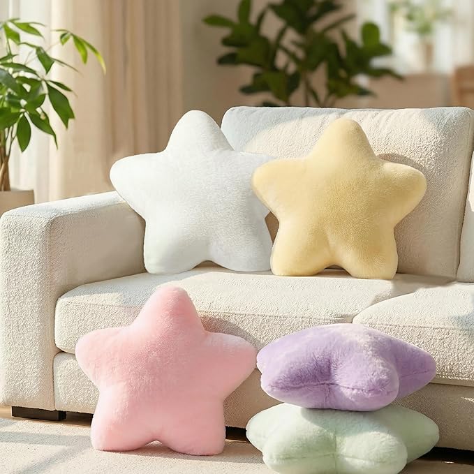 2PCS Star Pillow Set, 15.35’’ Cute Yellow Decorative Star Shaped Throw Pillows for Bed Couch, Aesthetic Soft Faux Plush Pillow Cushion for Room Bedroom Sofa Chair Floor Decor(Yellow)