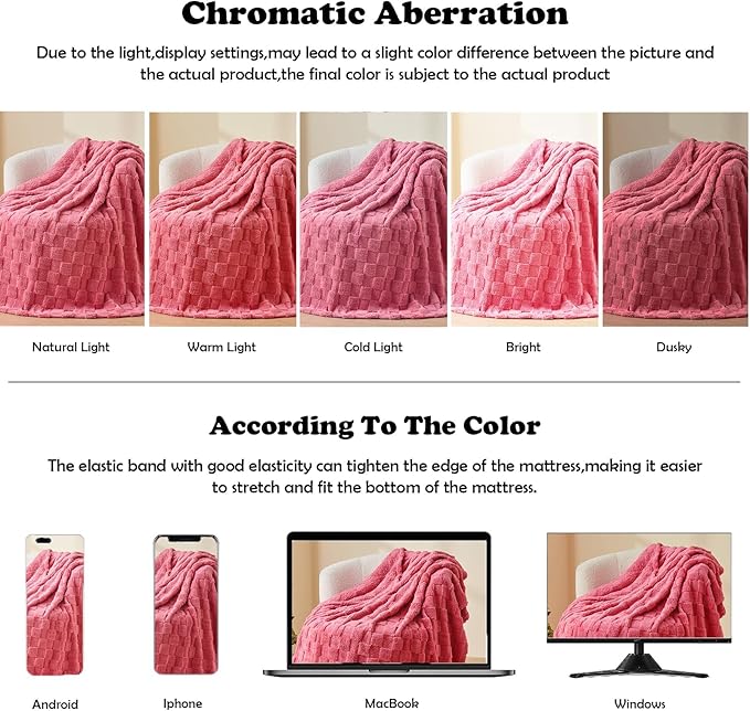 NEWCOSPLAY Super Soft King Blanket Coral Pink Premium Silky Flannel Fleece 3D Checkered Lightweight Bed Blanket All Season Use (Coral Pink Checkered, King(90"x110"))