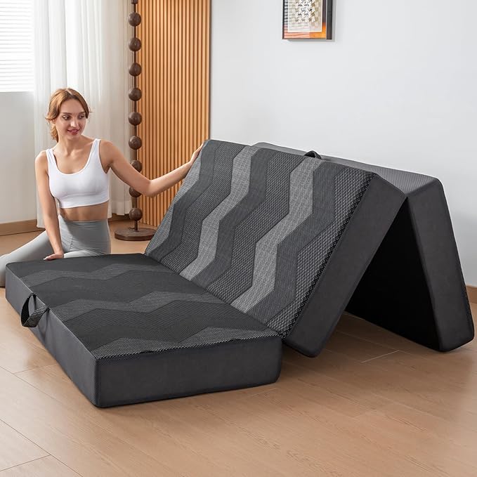 INGEROOM Foldable Mattress Full - Memory Foam 6 inch Trifold Mattress for Camping, with Portable Handle, Non-Slip Folding Floor Bed Sofa for Guest Travel Yoga, Washable Breathable Cover