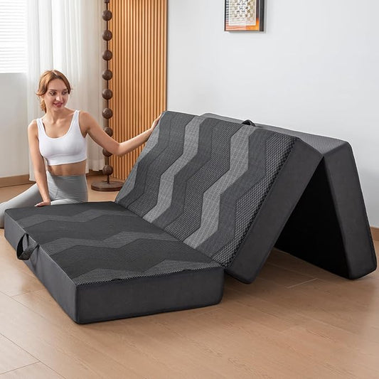 INGEROOM Foldable Mattress Full - Memory Foam 6 inch Trifold Mattress for Camping, with Portable Handle, Non-Slip Folding Floor Bed Sofa for Guest Travel Yoga, Washable Breathable Cover