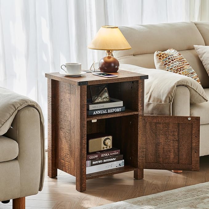Joaxswe Night Stand Set of 2, 18 Inch Farmhouse Nightstand with with Charging Station and USB Port, Rustic Wood Bedside Table with Magnetic Door, Bed Side Tables for Bedroom, Reclaimed Barnwood - Image 4