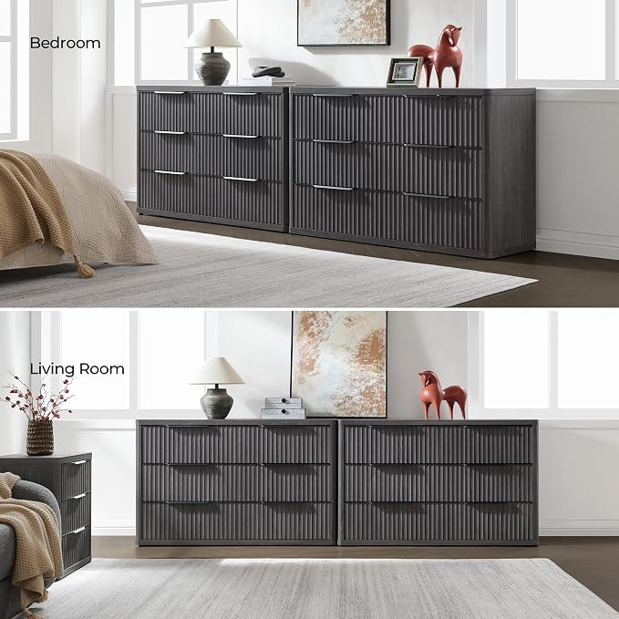 SICOTAS Dresser for Bedroom 107" Wide 6 Drawer Dressers & Chests of Drawers for Closet Long Large Modern TV Stand Set for Clothes Storage Fluted Clothes Closet for Hallway Entryway, Dark Grey Alder - Image 6