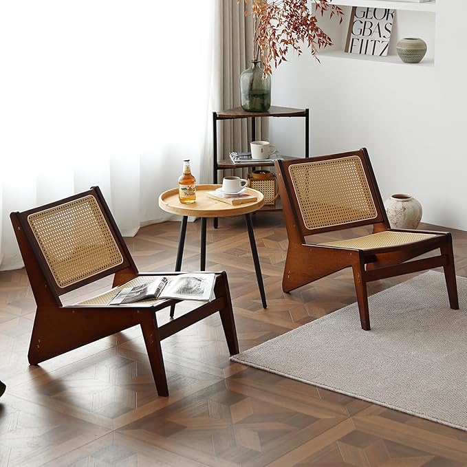 MBOOYOME Mid Century Modern Accent Chair for Living Room, Low Lounge Chair with Solid Wood Frame, Comfy Armchair for Bedroom and Balcony, Walnut