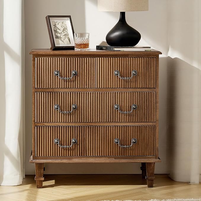 HULALA HOME French Country End Table, 30 inches Paulownia Wood End Table with Charging Station (Cherry) by HULALAHOME