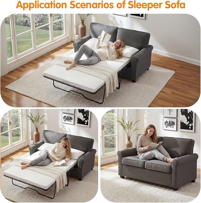 57" Pull Out Sofa Bed with Mattress, Convertible Sofa Bed Loveseat, Twin Sleeper Sofa Couch with Pocketed Coil Seating, Upholstered Fabric Sofa Bed for Small Spaces,Grey | sofa bed, futon sofa bed, sofa bed couch, Sleeper Sofa, pull out sofa bed