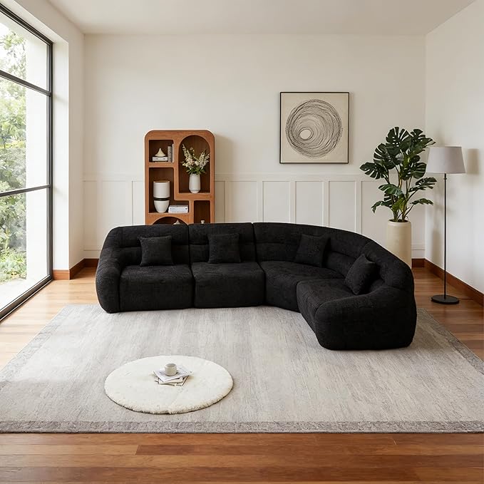 123-Inch Oversized Modular Compressed Sectional Couches 4 Pieces Modular Boneless Sofas with 4 Pillows,Modern Minimalist Corner Cloud Sofa Comfy Chenille Deep Seat Foam Couch