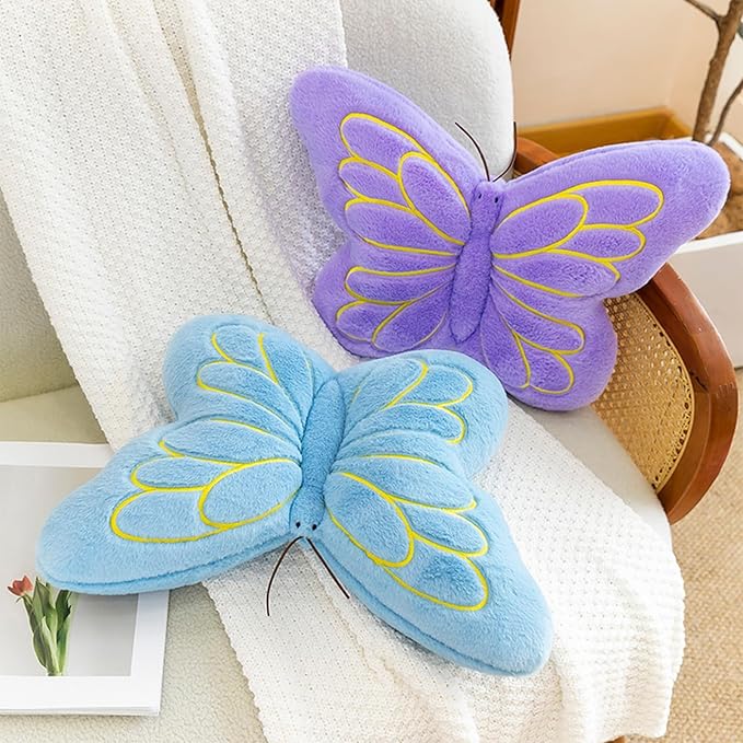 PEACH CAT Butterfly Pillow Decorative Butterfly Shaped Throw Pillows 16" x 12" Soft Plush Cushion Decor for Bedroom Living Room Couch Sofa Purple
