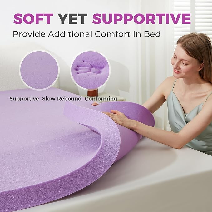 BDEUS 1.5 Inch Gel Memory Foam Mattress Topper Ventilated Soft Pressure Relieve Mattress Pad, Breathable Bed Topper, CertiPUR-US Certified, Twin Size