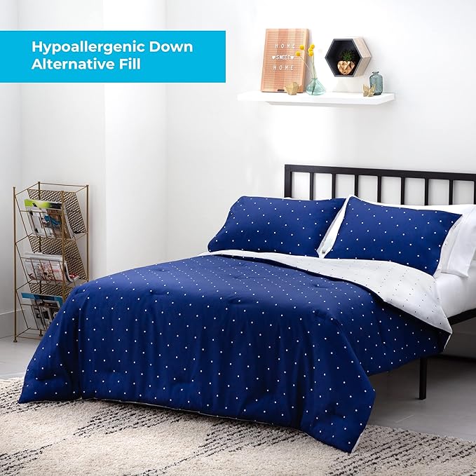 LINENSPA All Season Hypoallergenic Down Alternative Microfiber Comforter, Oversized King, Navy