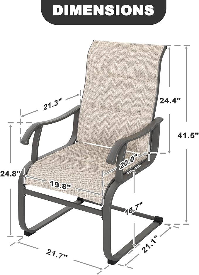 NUU GARDEN Patio Dining Chair Set of 4, Outdoor Spring Motion Chairs with Breathable Textilene, Comfortable Patio Chairs for Deck, Porch, Backyard & Indoor, Grayish Beige - Image 3