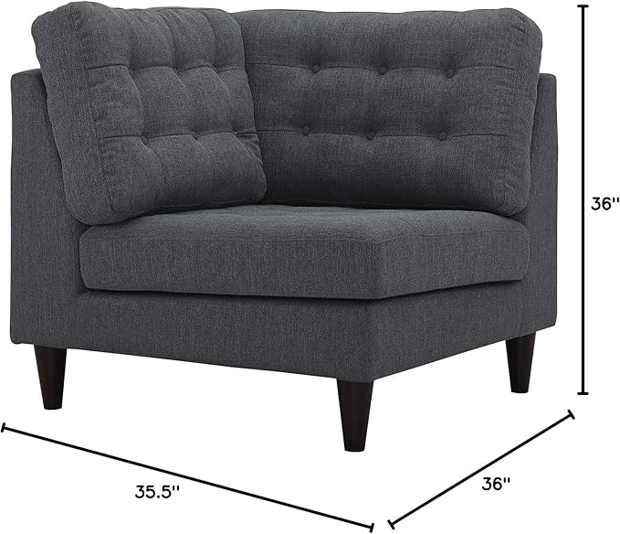 Modway Empress Mid-Century Modern Upholstered Fabric Corner Sofa In Gray