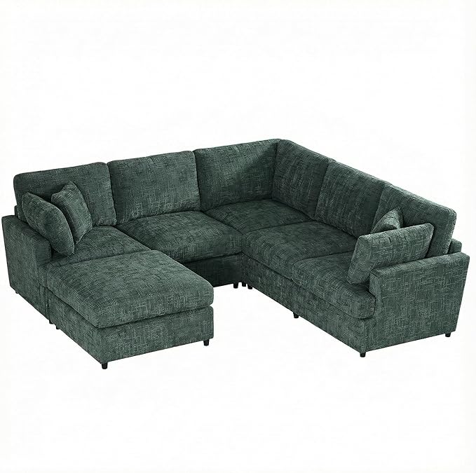ERYE 122-Inch Modern Corner Modular Sectional Sofa Couches with Ottoman and 4 Toss Pillows, Comfy Chenille Upholstered U-Shaped Sofa Convertible L-Shaped Symmetrical Couch