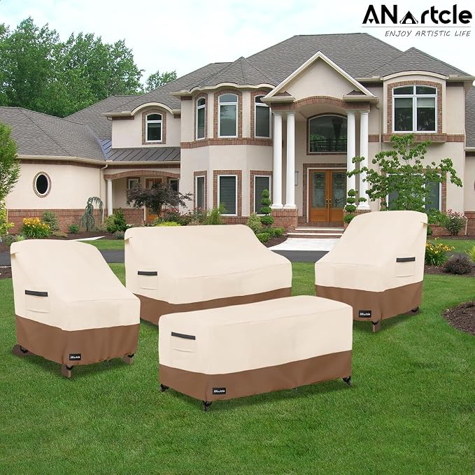 ANartcle Patio Adirondack Chair Cover 2 Pack,600D Waterproof Heavy Duty Outdoor Chair Covers,Adirondack Chair Covers(30W x 34D x 36H inches),Patio Furniture Covers,Beige&Brown - Image 8