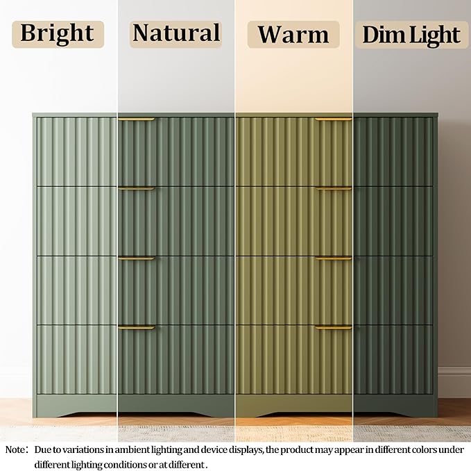 8 Drawer Dresser and Nightstand Sets for Bedroom, Modern Fluted 3 Pcs Bedroom Dresser Furniture Sets, Wood Chest of Drawers and Nightstand Set of 2 with Metal Handles, Green
