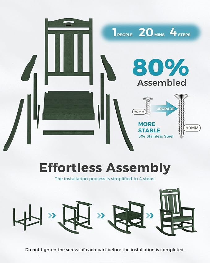 Ciokea Oversized Outdoor Rocking Chairs Set of 2, 380lbs Heavy-Duty Large Patio Rocker, High Back Cozy Porch Chairs, Weather Resistant Patio Rocking Chairs for Outside, Fire Pit, Deck, Forest - Image 8