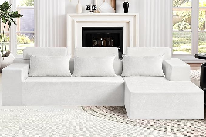 Homguava Modular Sectional Couches for Living Room,105" Cloud Couch with L-Shape Chaise,Comfy Sofa Living Room Couch with Deep Seat,No Assembly L Couch,Luxury Distressed Velvet(Begie,R)