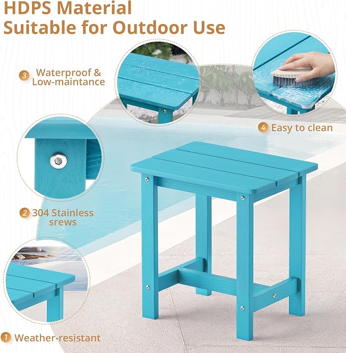 LUE BONA Outdoor Side Table, HDPS Small Outdoor Table, Rectangle Adirondack Side Table, Outside End Table for Patio, Porch, Pool, Weather Resistant/Easy Maintenance/Indoor or OutsideUse, Sky Blue - Image 5