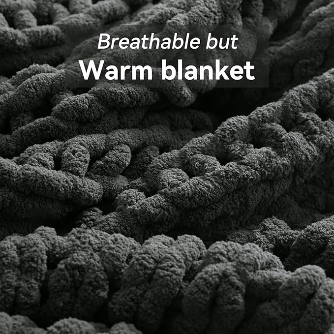 Negwoo Chunky Knit Throw Blanket, 60''*80'' Knitted Throw Chenille Yarn for Bed Couch, Handmade Dark Grey Crochet Big Thick Blanket, Machine Washable Cute Comfy Blanket for Home Decor