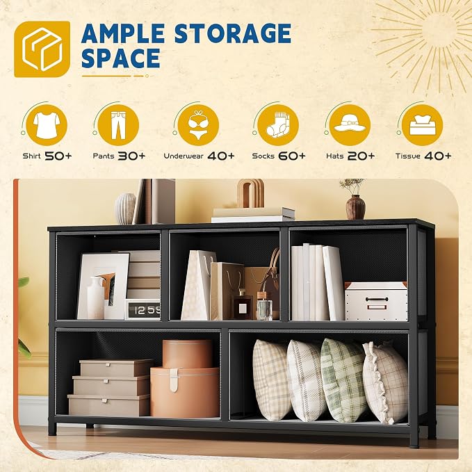 DWVO Dresser with 5 Drawers - Fabric Storage Tower, Black Dresser & Chest of Drawers, Organizer Unit for Bedroom - Image 5