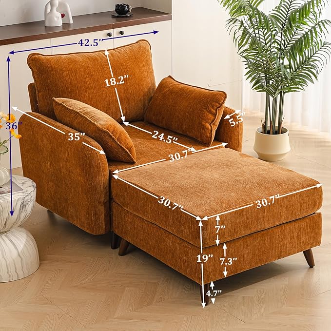 Rexulqo Oversized Accent Chair with Ottoman,All Seats Storage,Comfy Big Armchair,24.5'' Deep Seat,Upholstered Living Room Chairs,Reading Chair,Lounge Chair for Bedroom,Office,Chenille,Yellow