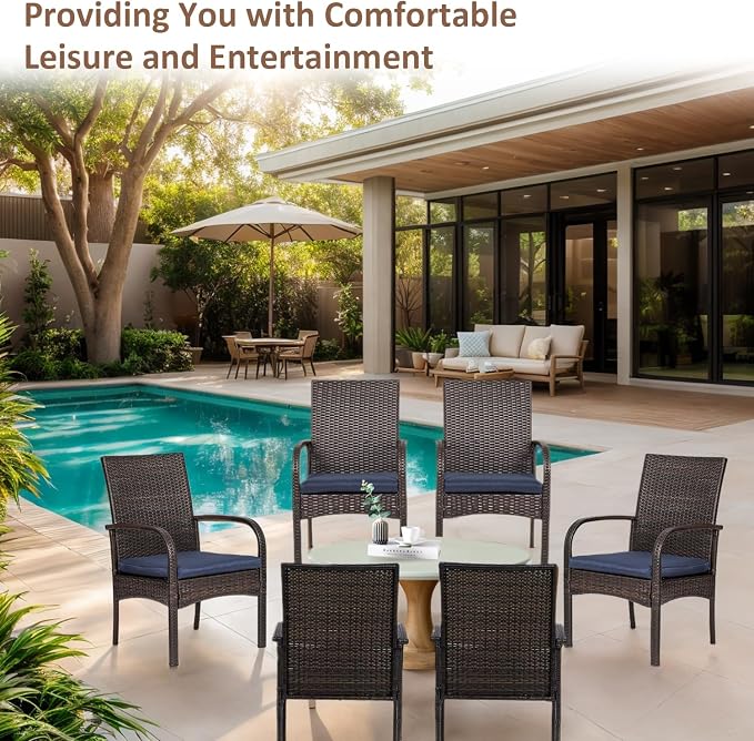 Outdoor Wicker Rattan Chairs Patio Furniture Sets with Cushions, 350lbs Capacity, All-Weather Rattan Sofa Set for Garden, Porch, Backyard, 6PCS, Brown - Image 7