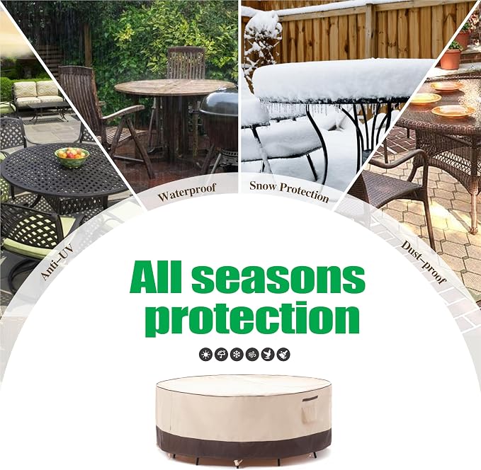 F&J Outdoors Patio Furniture Covers Waterproof UV Resistant Rip-stop Fabric Round Outdoor Furniture Covers, 84" Dia x 27.5" H - Image 8